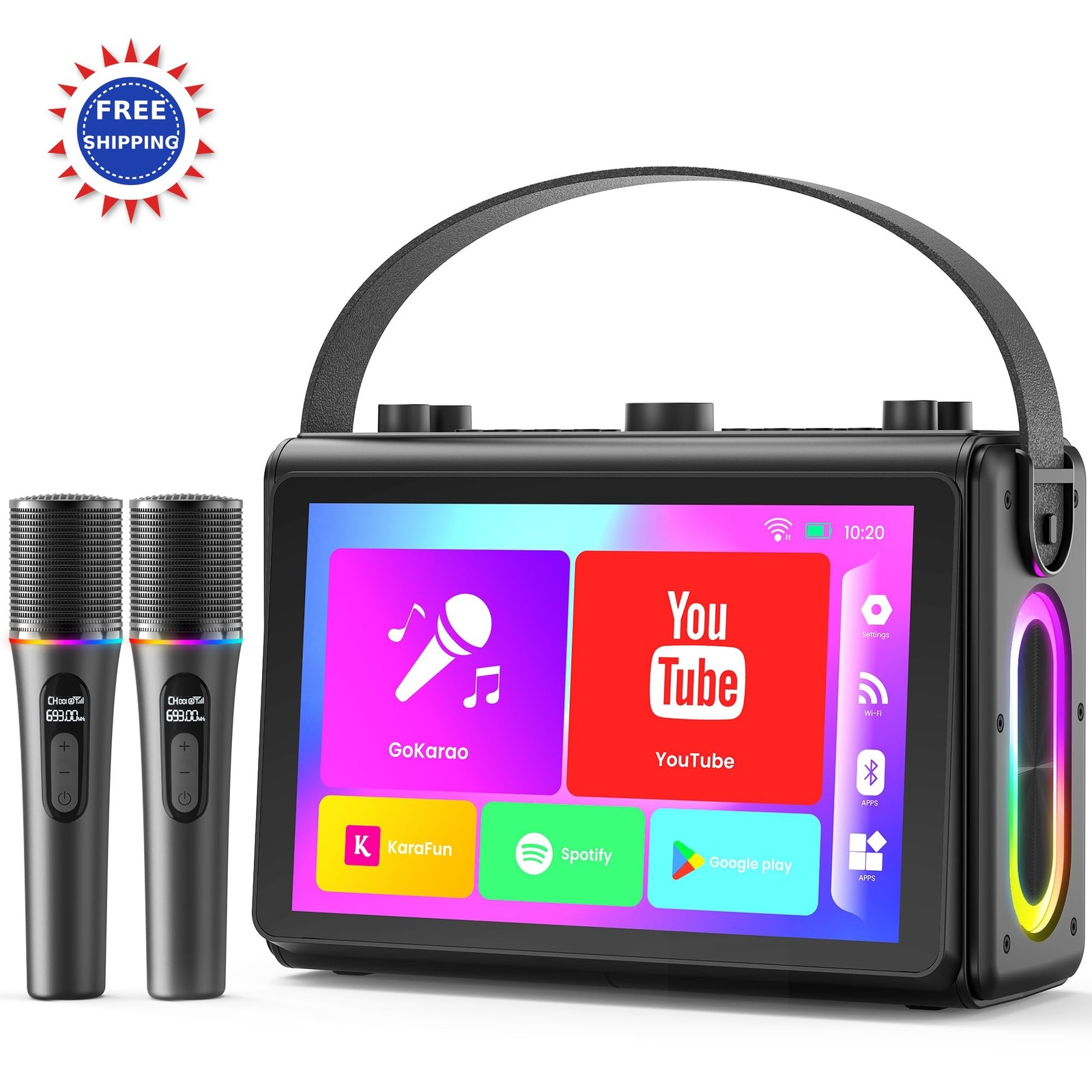 Karaoke Machine 10.1 HD Lyrics Wireless Microphones Portable Bluetooth Adults