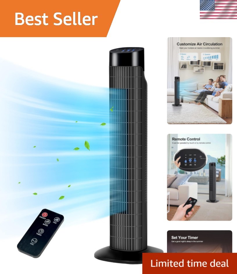 31 Inch Tower Fan for Bedroom, 120° Oscillating Quiet Standing Bladeless Fan ...