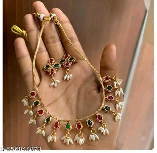 Light Weight Golden Necklace With Earrings For Woman Wear Trending Jewellery