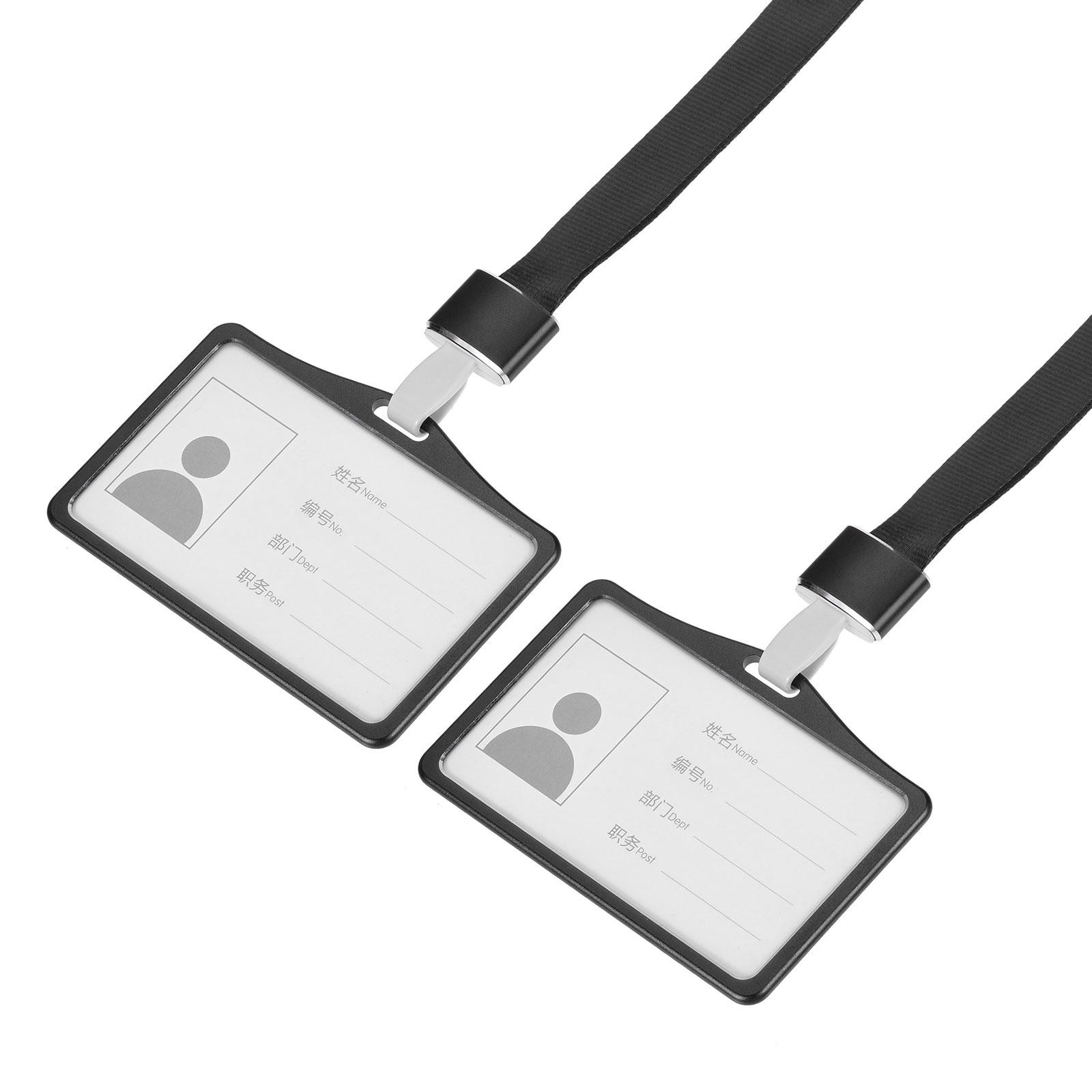 Badge Holder 9.2x6.5cm with Metal Detachable Hook Lanyard Neck, Black pcs 2