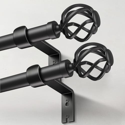 2 Pack Curtain Rods for Windows 66 to 120, 1 Inch 32" to 120"|2 Pack Black