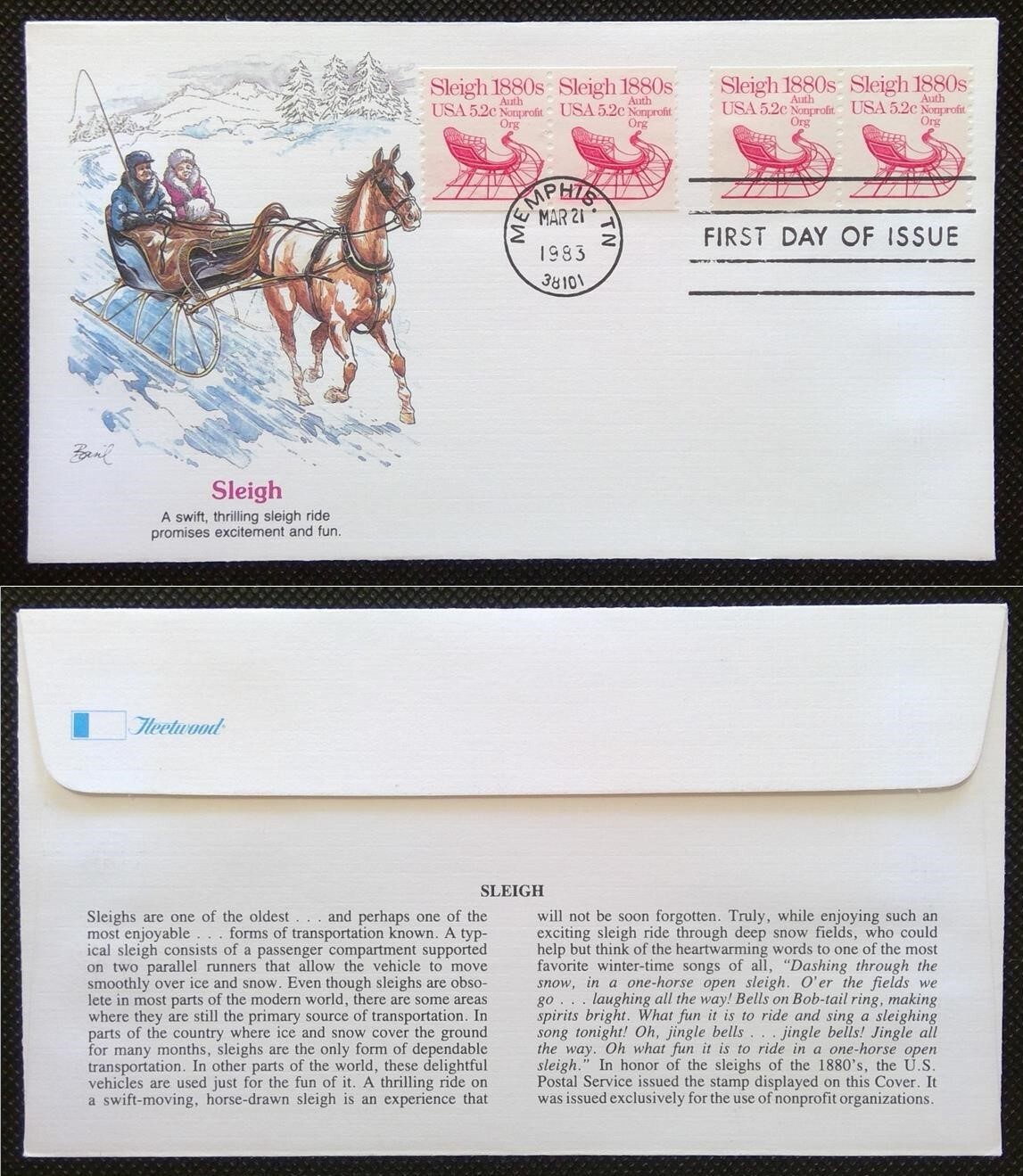 Scott 1900 FDC Sleigh Transportation Series STRIP 2 STRIP 2 Fleetwood Cachet