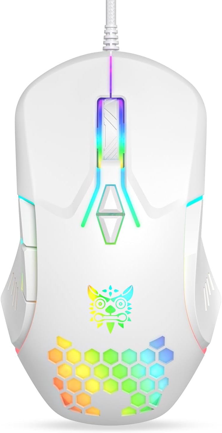 Wired USB Gaming Mouse RGB 4 DPI 7 Buttons Ergonomic Optical PC Mac Laptop White