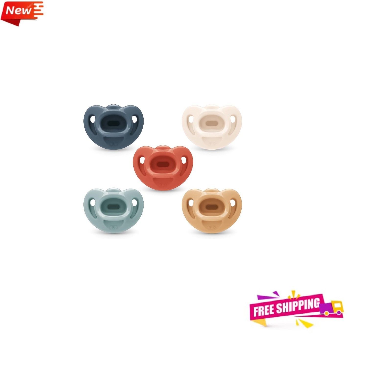 NUK Comfy Orthodontic Silicone Pacifiers 0-6 Months Binky Soother Pack of 5 NEW