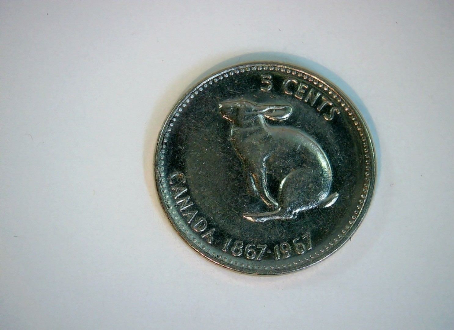 Canada 1967 5 Cents Elizabeth II (Young Head) / Rabbit (Centennial) Coin