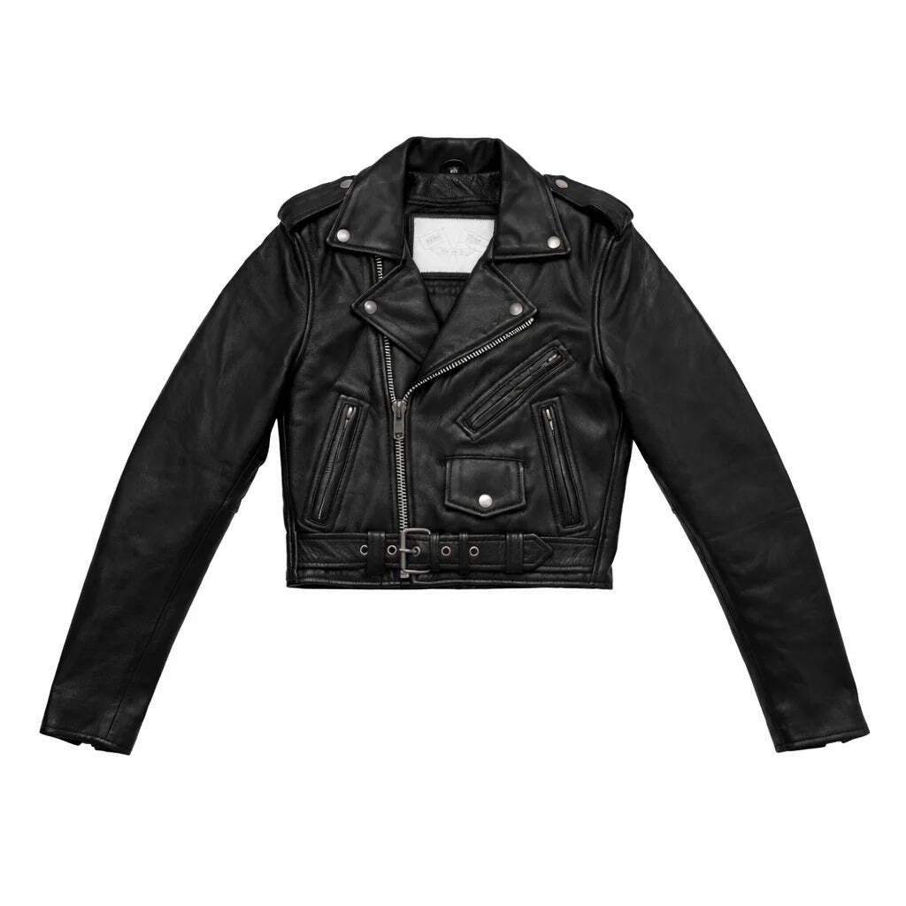 Women’s Cropped Leather Motorcycle Jacket with All-Season Wear