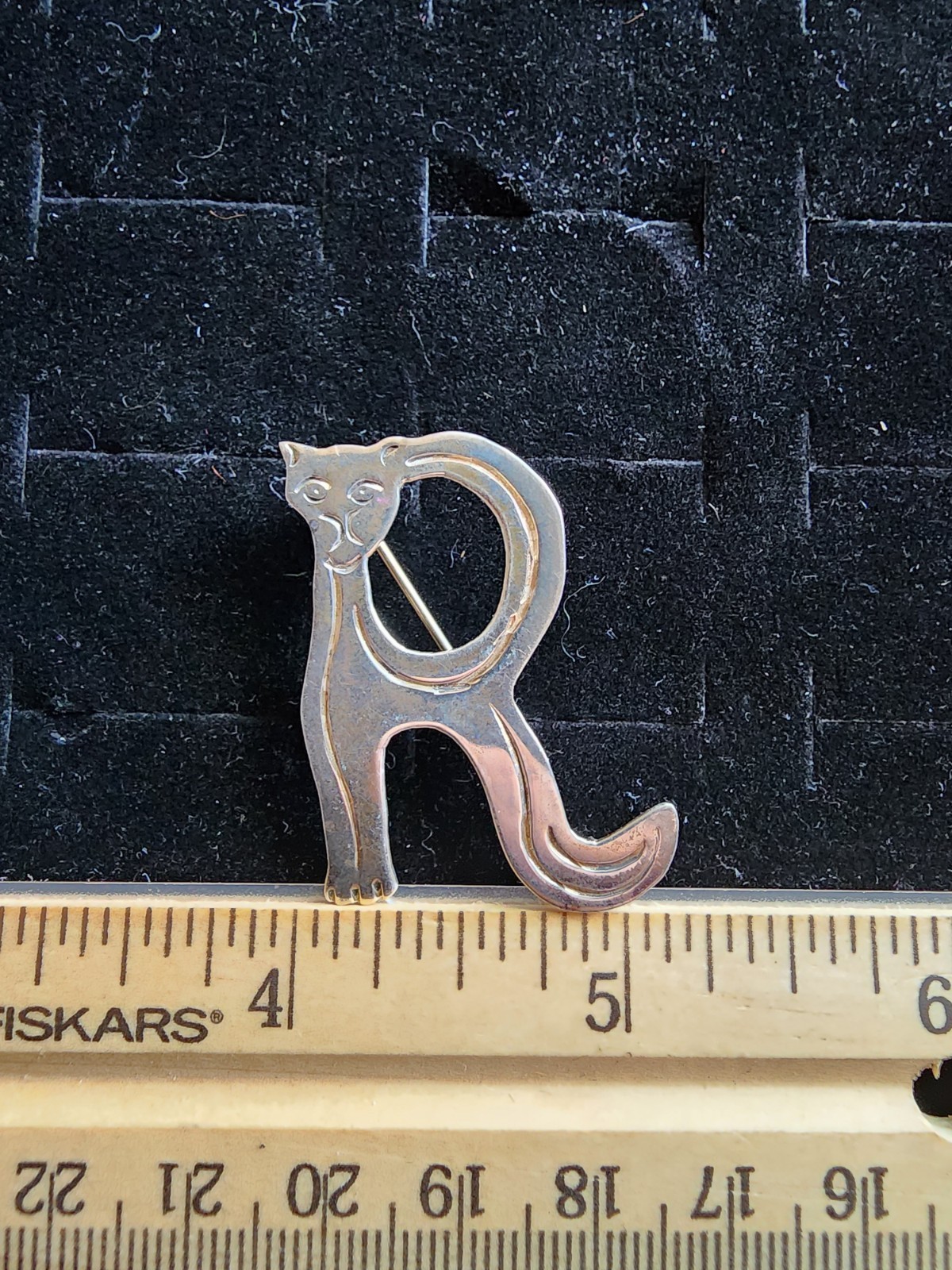 Vintage Sterling Silver Cat "R" Brooch Pin Marked SU Mexico/Tested+