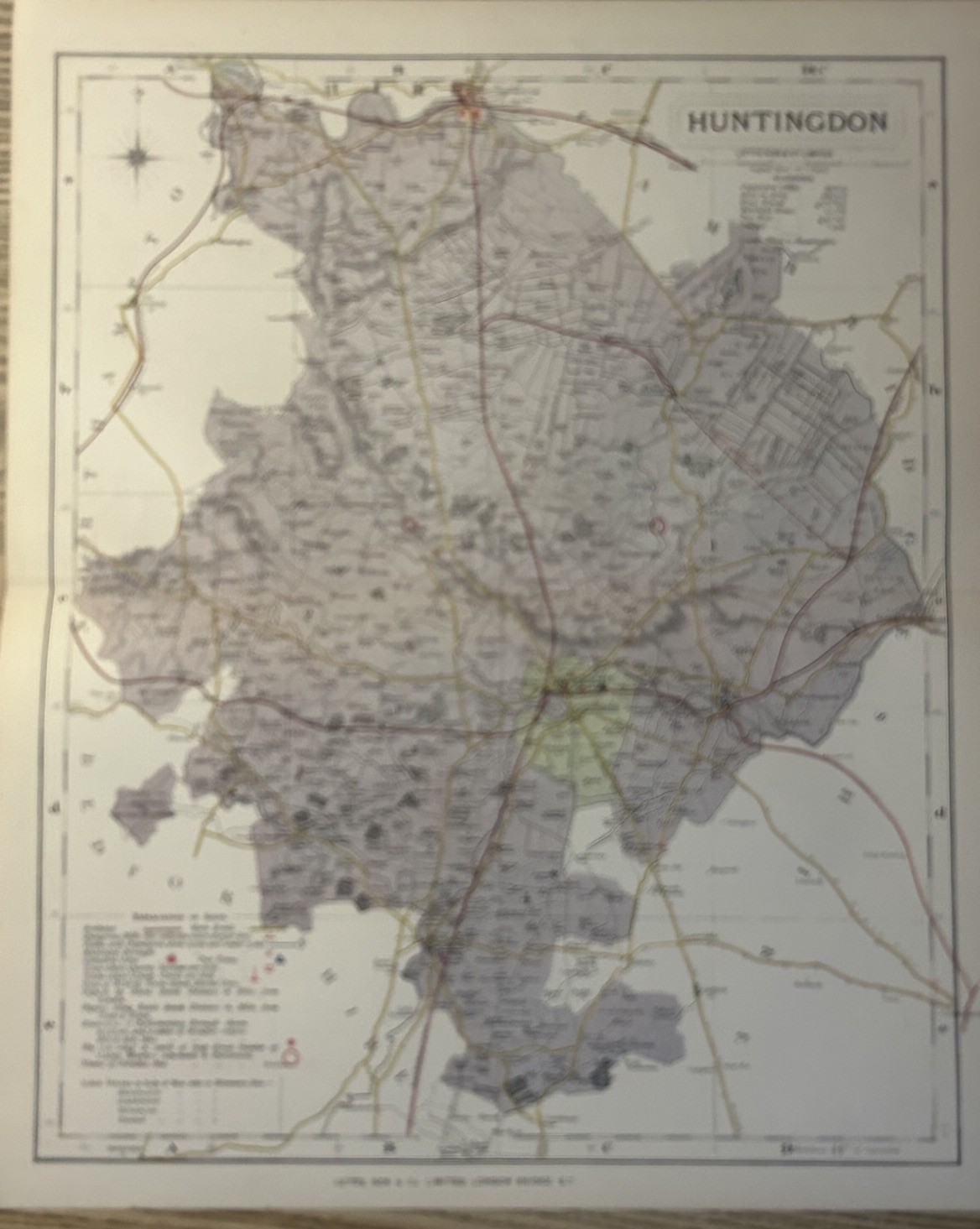 1884 Huntingdonshire Original Antique County Map by Letts