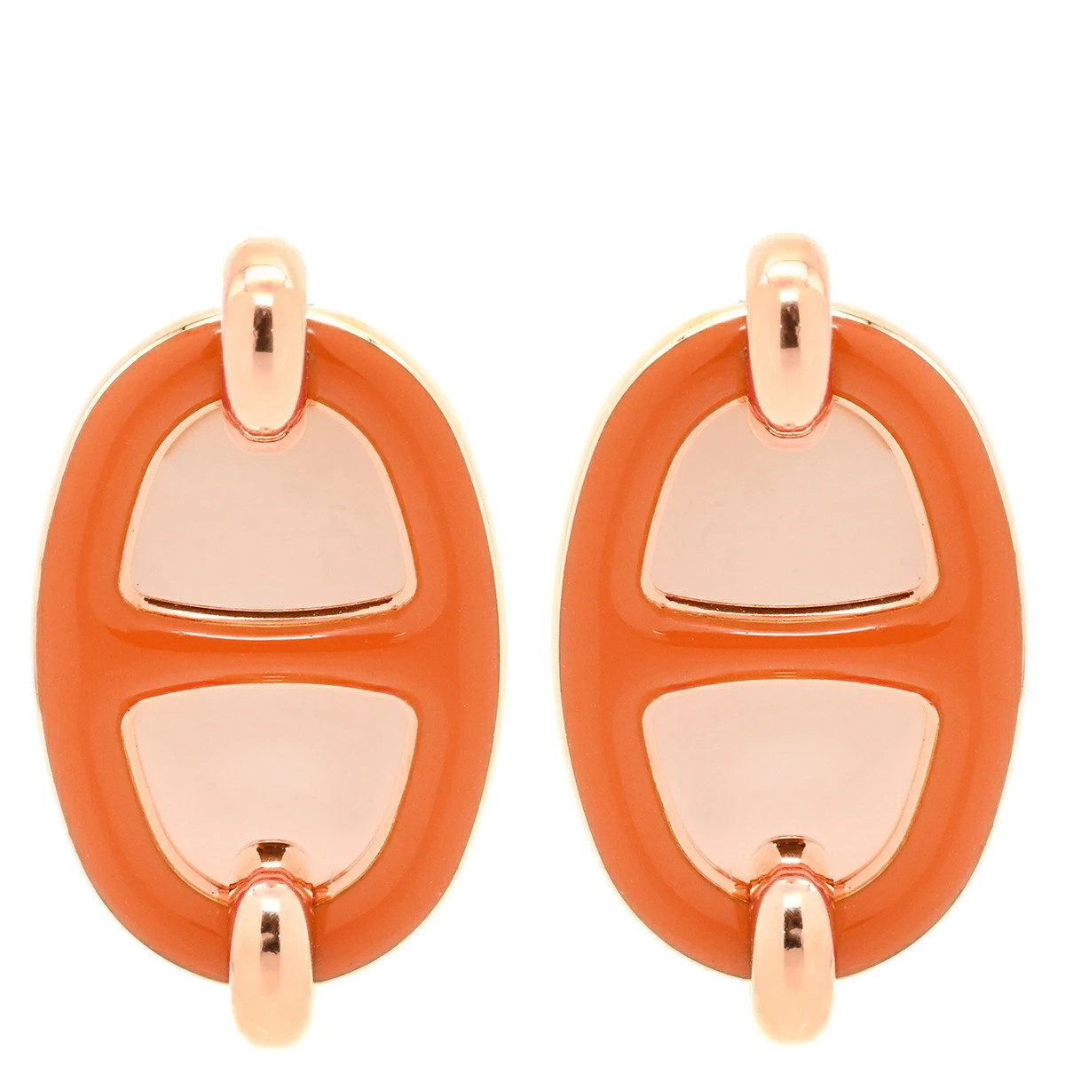 HERMES Earrings Mini Maillon GP Enamel Orange X Rose Gold Chaine d Ancre Pink Go