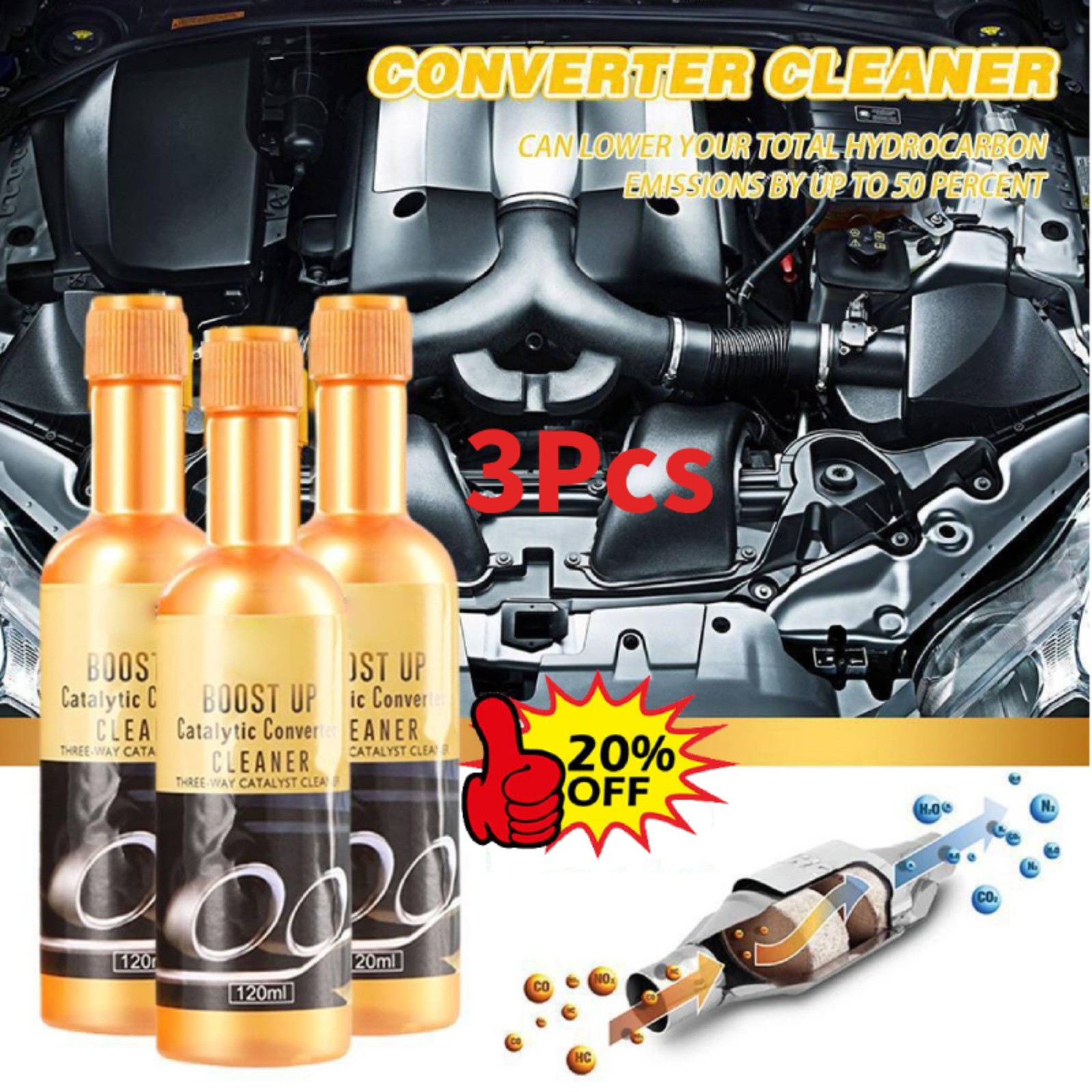 3PCS  Boost Up Vehicle Engine Catalytic Converter Cleaner Multipurpose&
