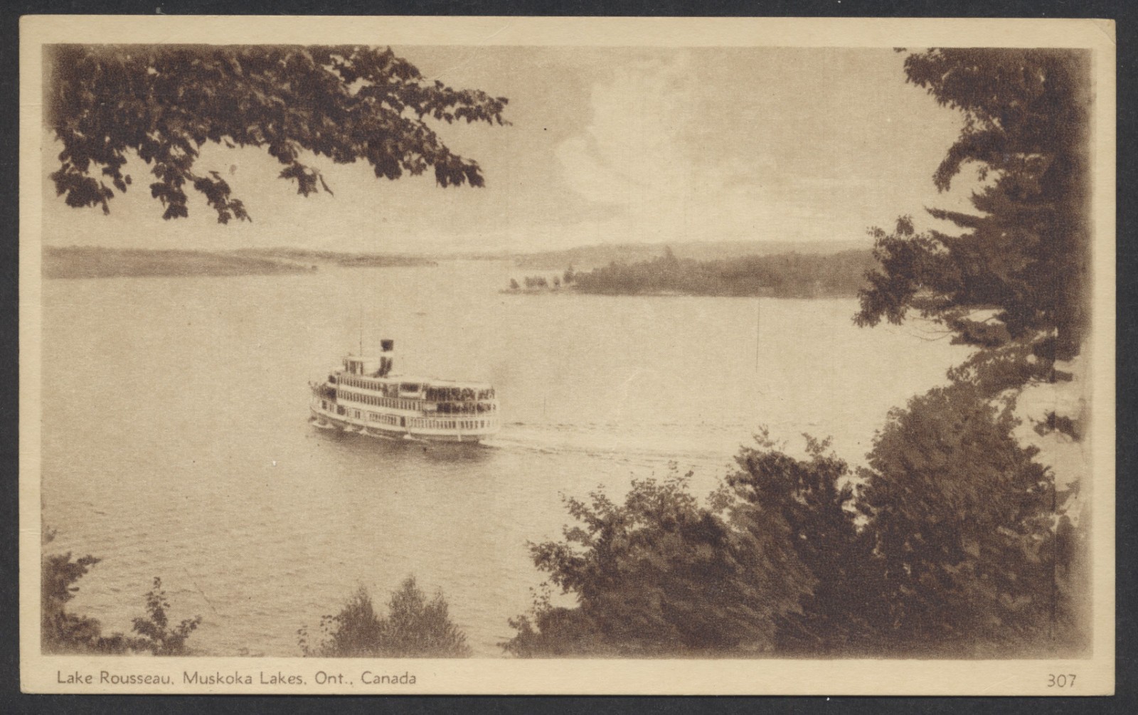 Canada Sepia Scenes Card #307 Lake Rousseau Muskoka Lakes ONT - Unused