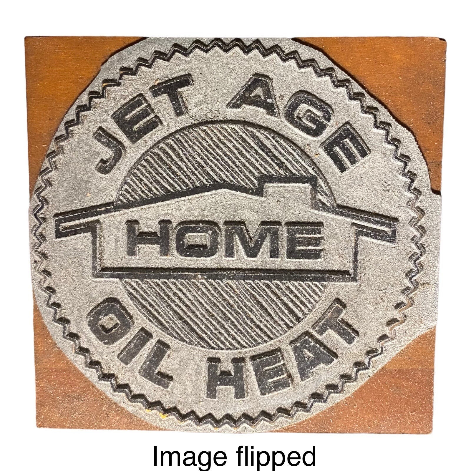 Vintage Jet Age Home Heat Oil Letterpress Advertising Print Block Printing Ad