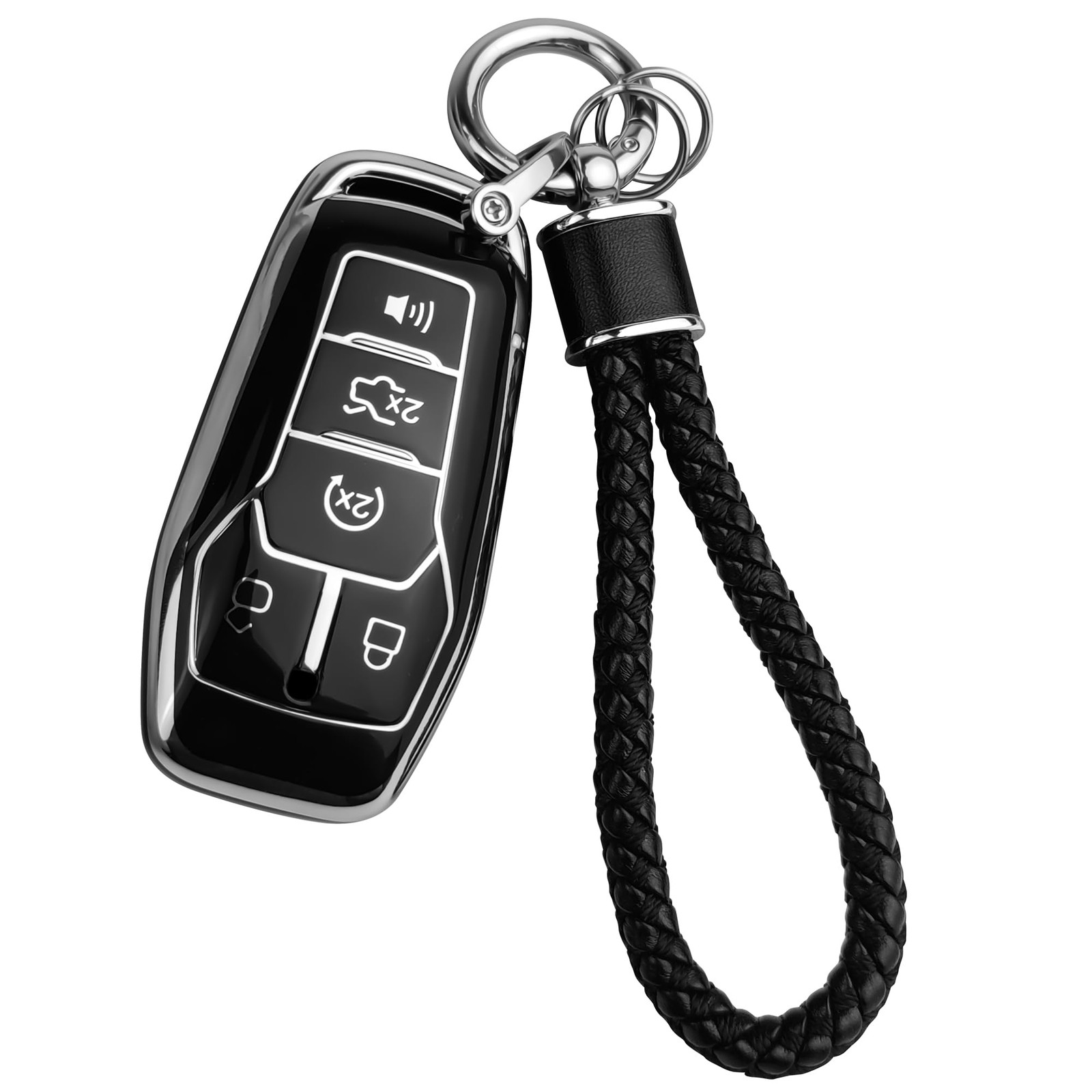 JOYEAR for Ford Keychain with Key Fob For Ford-B/5 Buttons, Silver-black 