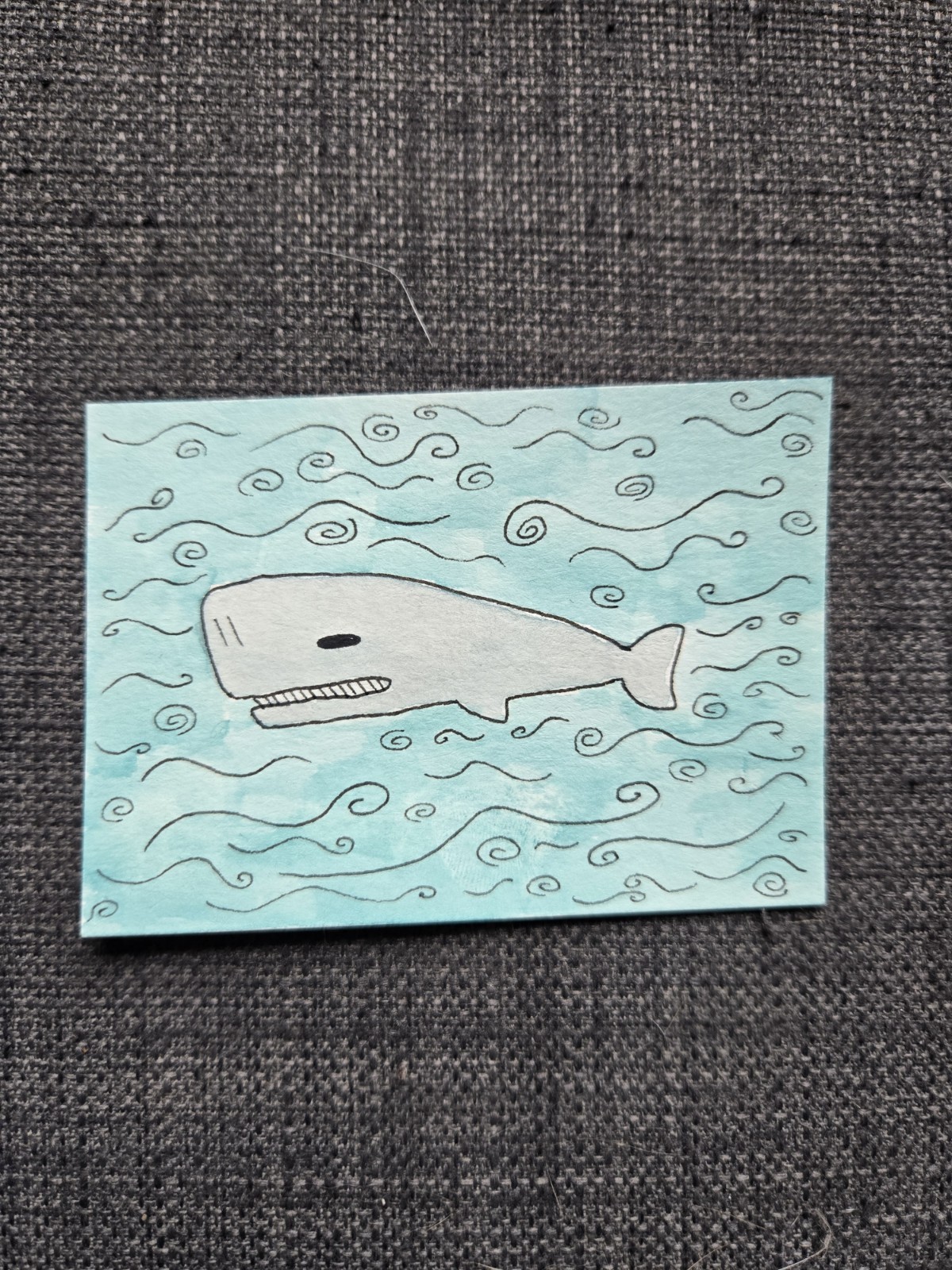 ACEO Art Card Watercolor Whimsical Whale Original Painting