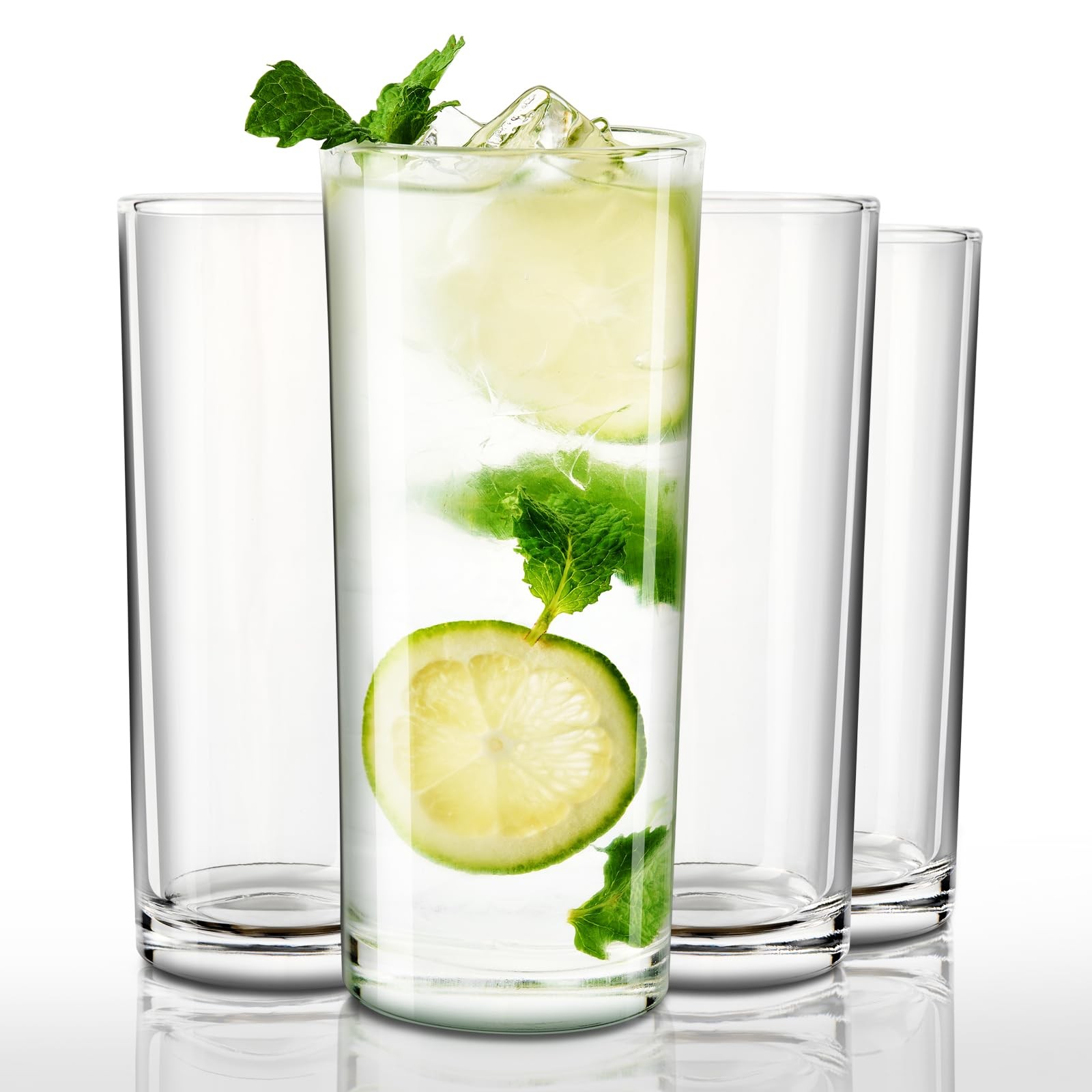 FrutPunch Highball Glasses Set of 4, 10 OZ Drinking Glasses, Large, 4 