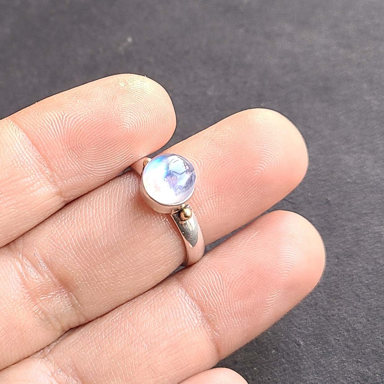 925 Sterling Silver Natural Rainbow Moonstone Ring Jewelry Gift Idea Size 7