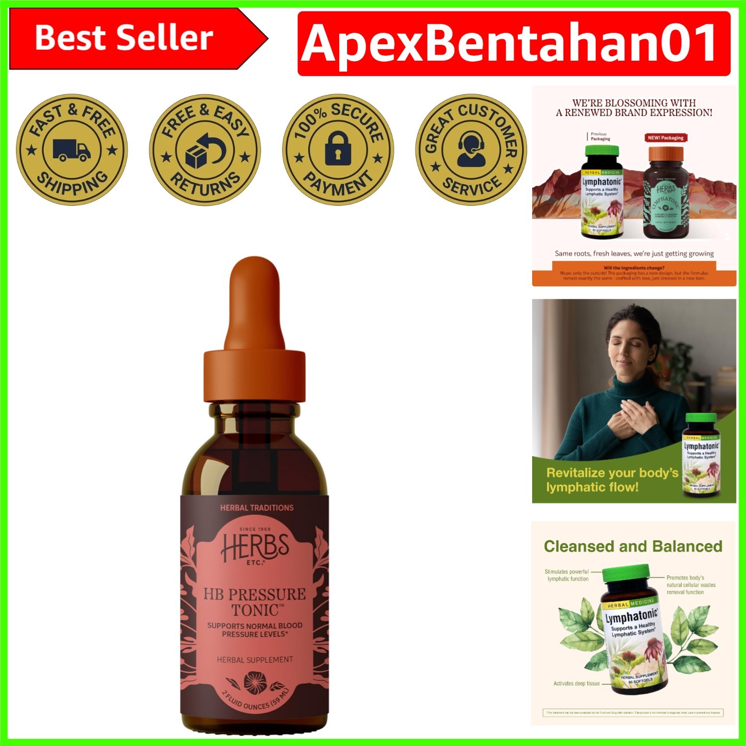 60 Count Lymphatonic with Echinacea for Immune System Support - Gluten-Free