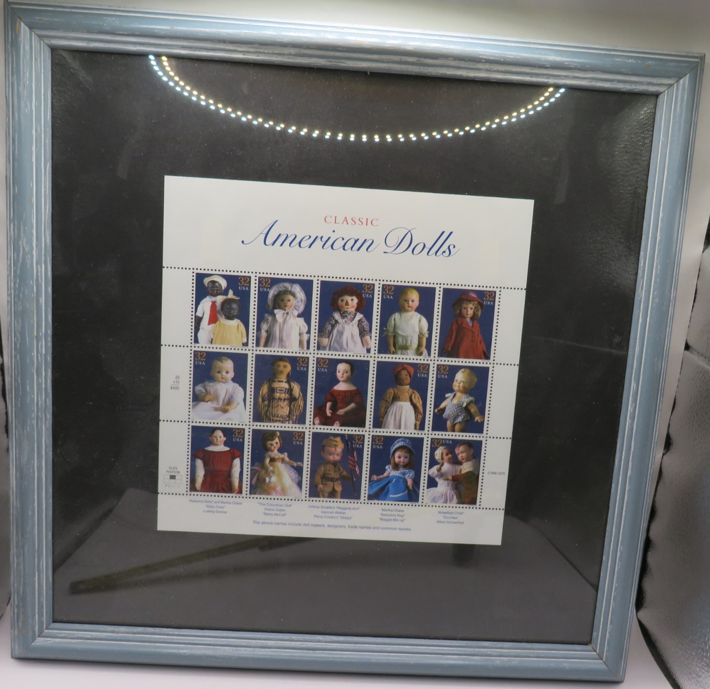 1997 Classic American Dolls Commemorative Stamp Sheet Framed-13.25" X 13.25"X 1"