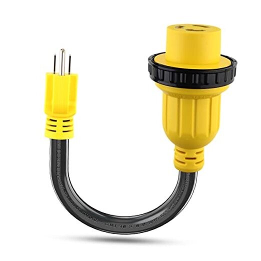 30 Amp to 15 Amp 110V RV Adapter Cord 18 Inch, Twist Lock 15M/30F With Lock