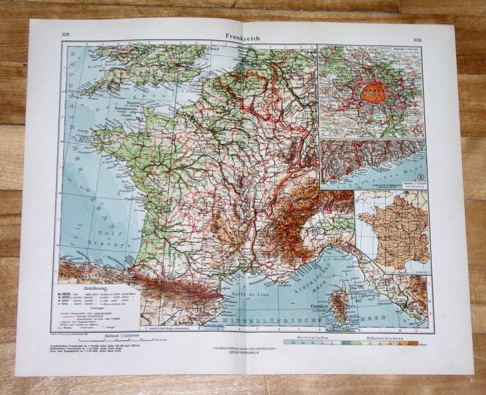 1928 ORIGINAL VINTAGE MAP OF FRANCE 