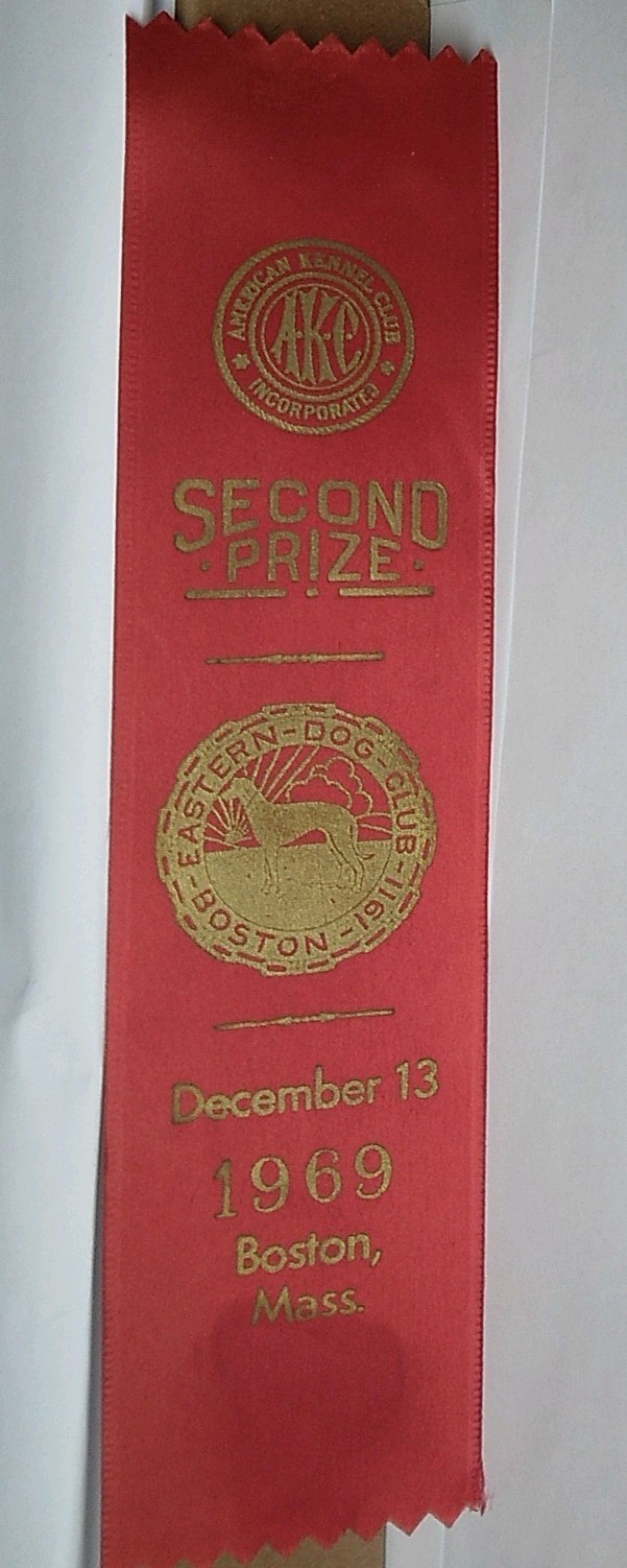  AKC Boston, Mass. 1969 Eastern Dog Club, Second Prize Ribbon