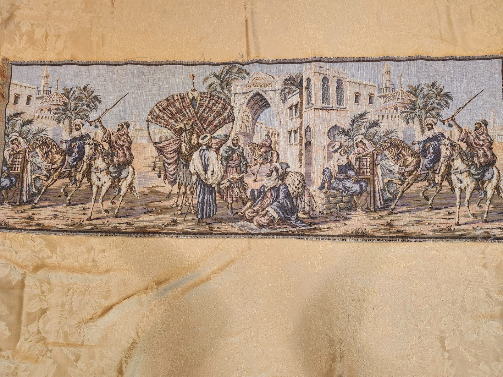 Vintage Tapestry Made in Italy Middle Eastern Market  Wall  Rug 56.5''x 19.5” 