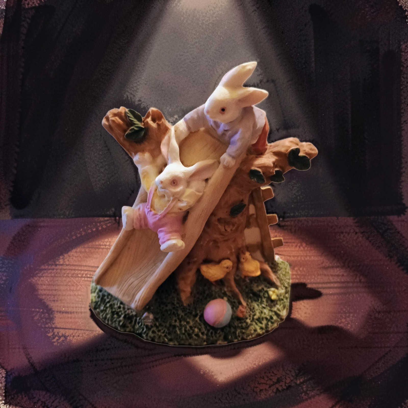 Easter Village Accent Piece Easter Bunny's Going Down Slide Playground Figurine