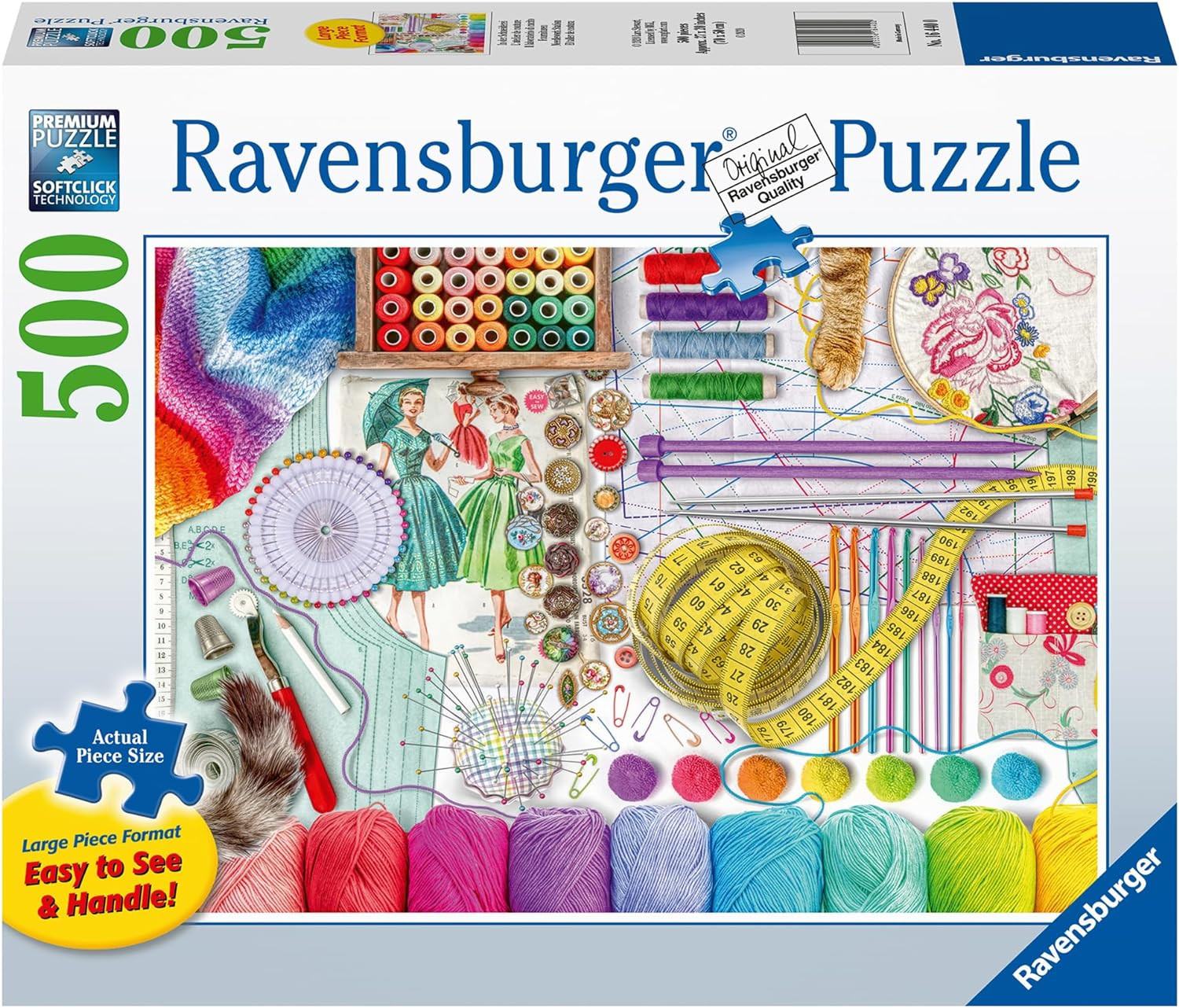 16440 Needlework Station - 500-Piece Jigsaw Puzzle | Large, Easy-To-Handle Piece