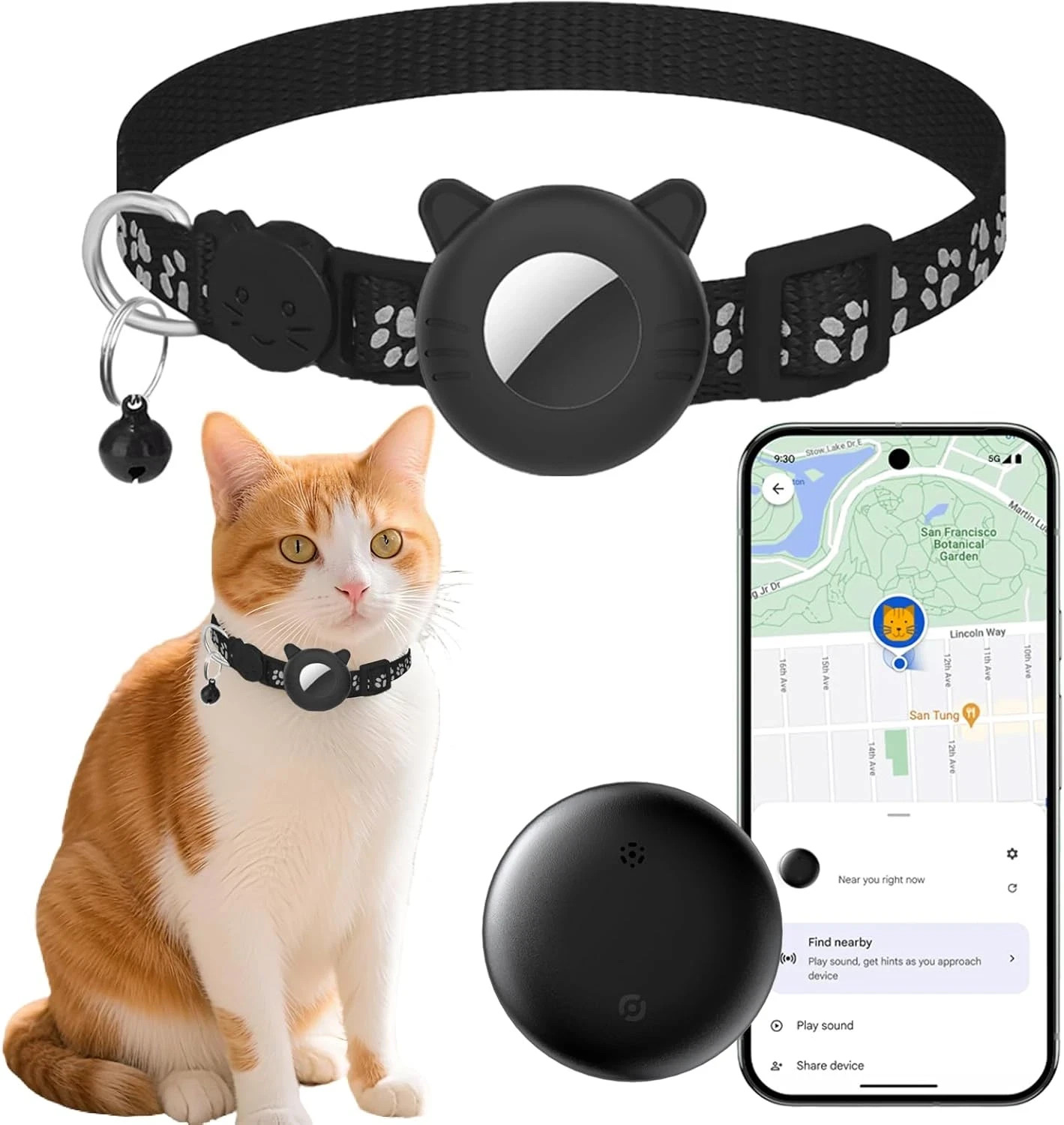 GPS Cat Tracker with Collar, Smart Tracker for Cats - No Subscription | Waterpro
