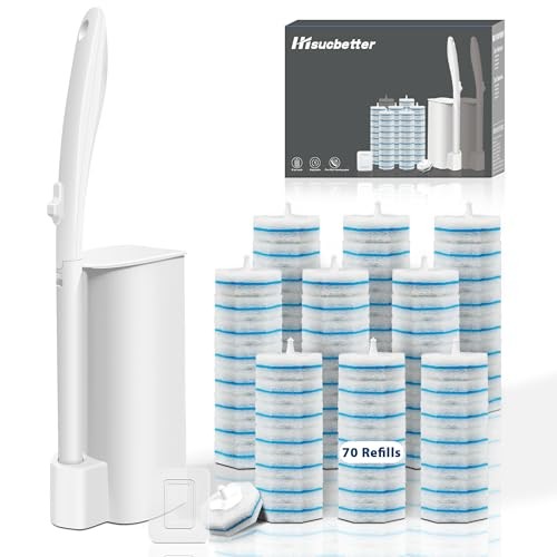 1 Pack Disposable Toilet Brush Set with 70 Refills, Wall-mounted Toilet Bowl 