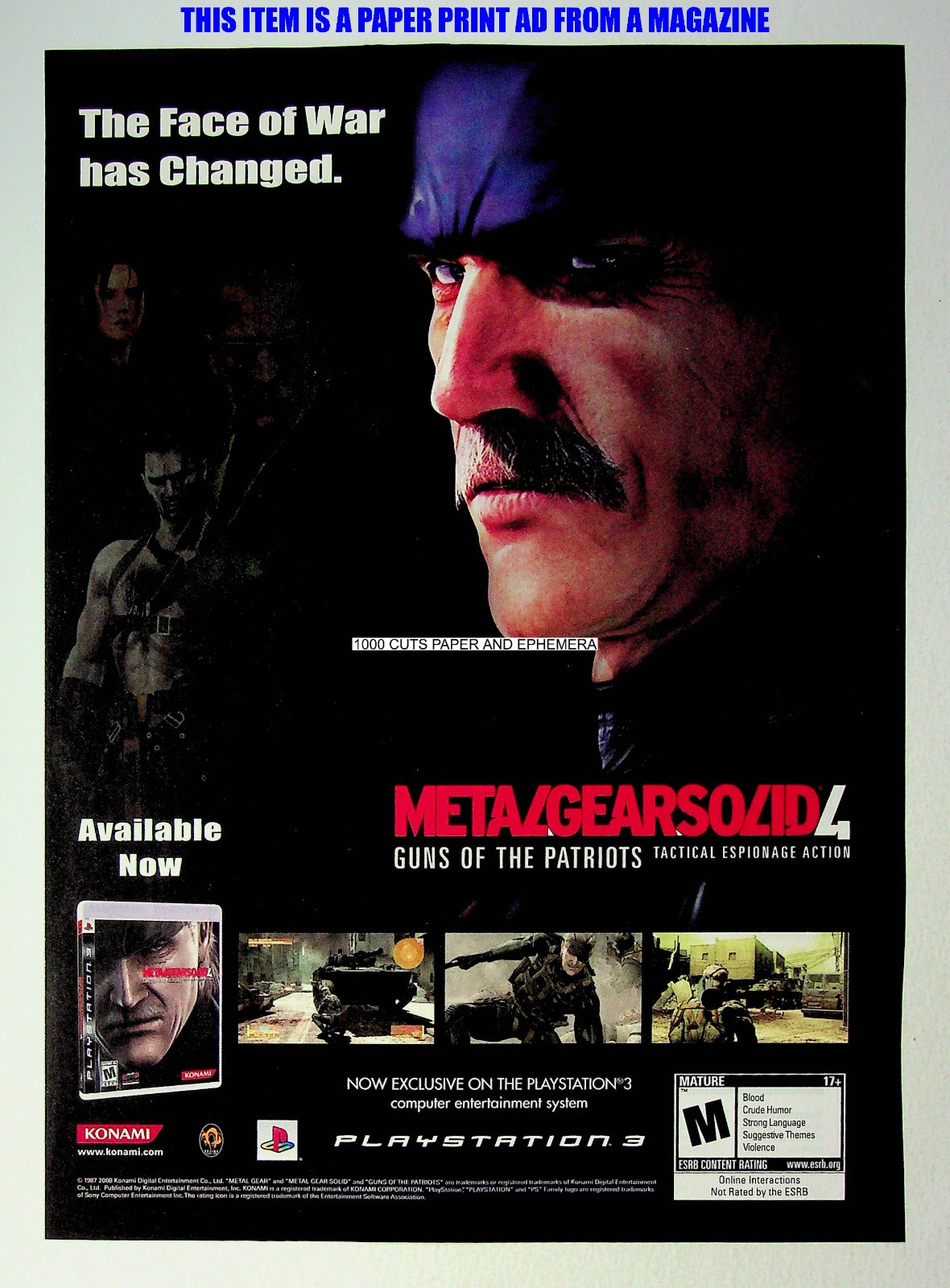 Metal Gear Solid 4 Konami PS3 2008 Trade Print Magazine Ad Poster ADVERT