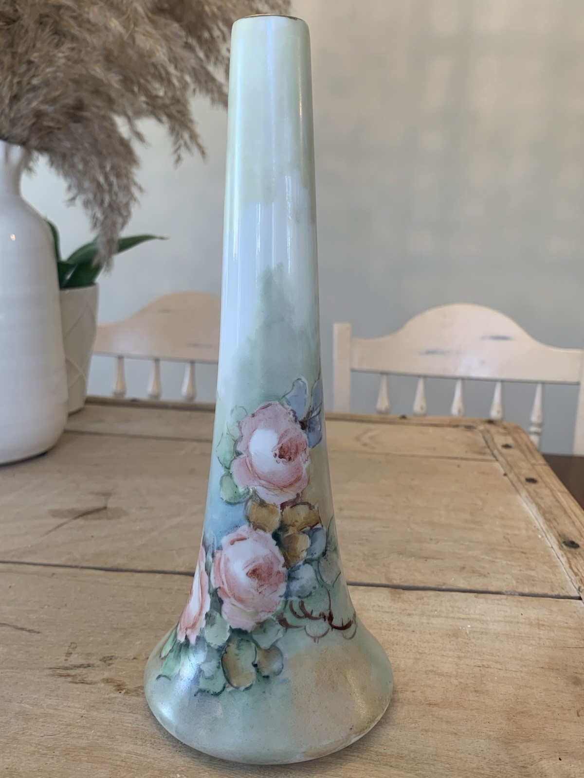 1920’s FRAUNFELTER Ohio Bone China Bud Vase Hand Painted 8.25” Floral