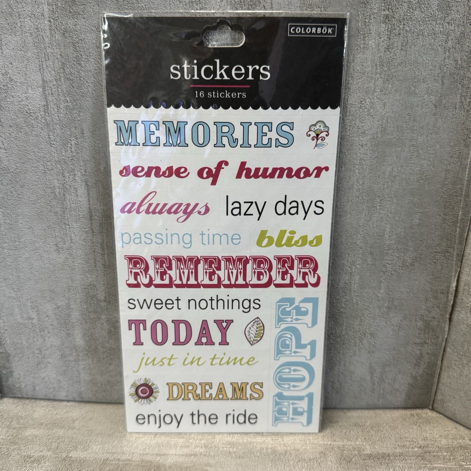 Colorbok 16 count Sticker Sheet Phrase Theme Memories Dreams Remember Hope