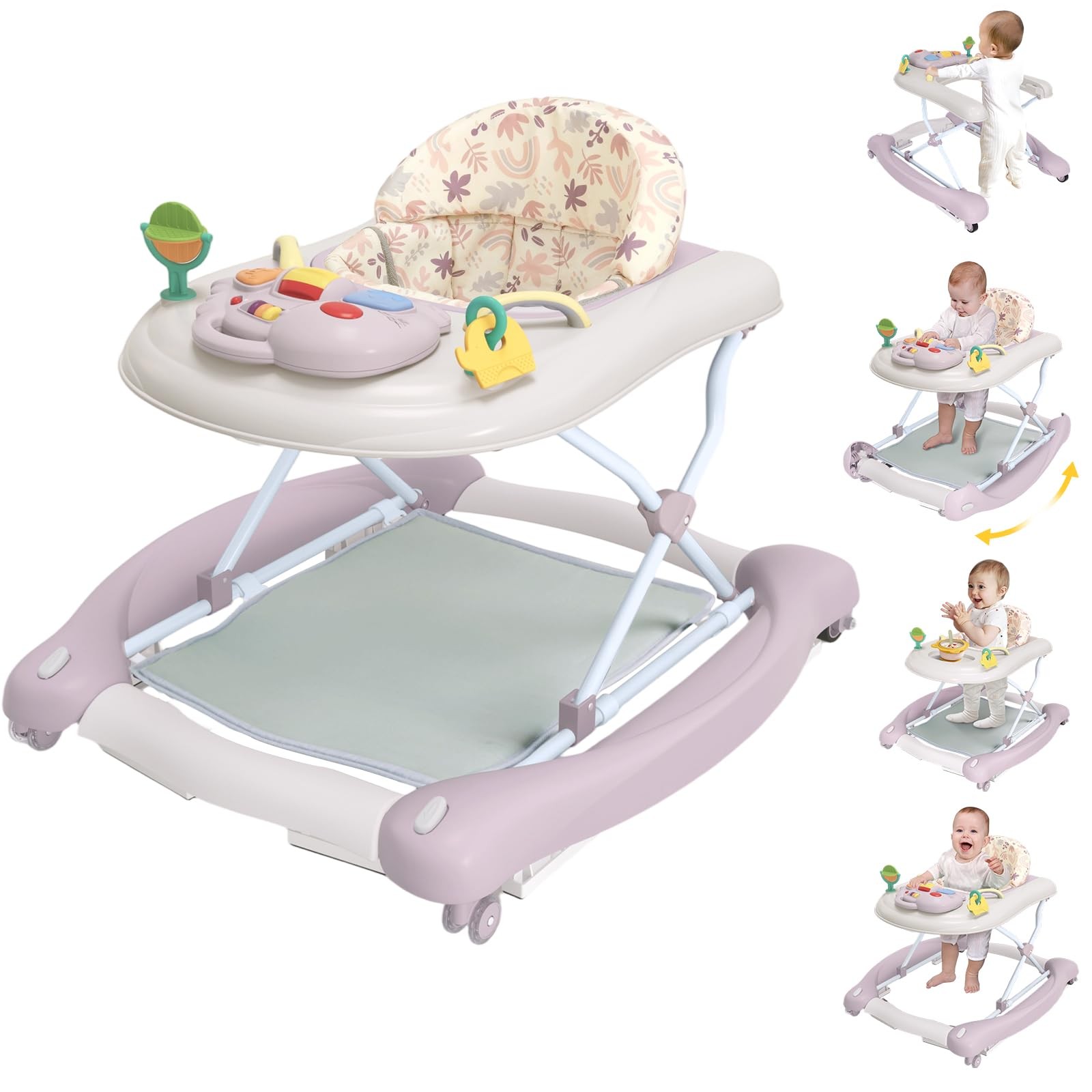 5-in-1 Foldable Baby Walker Activity Center Rocker Push Adjustable 6-18 Bouncer
