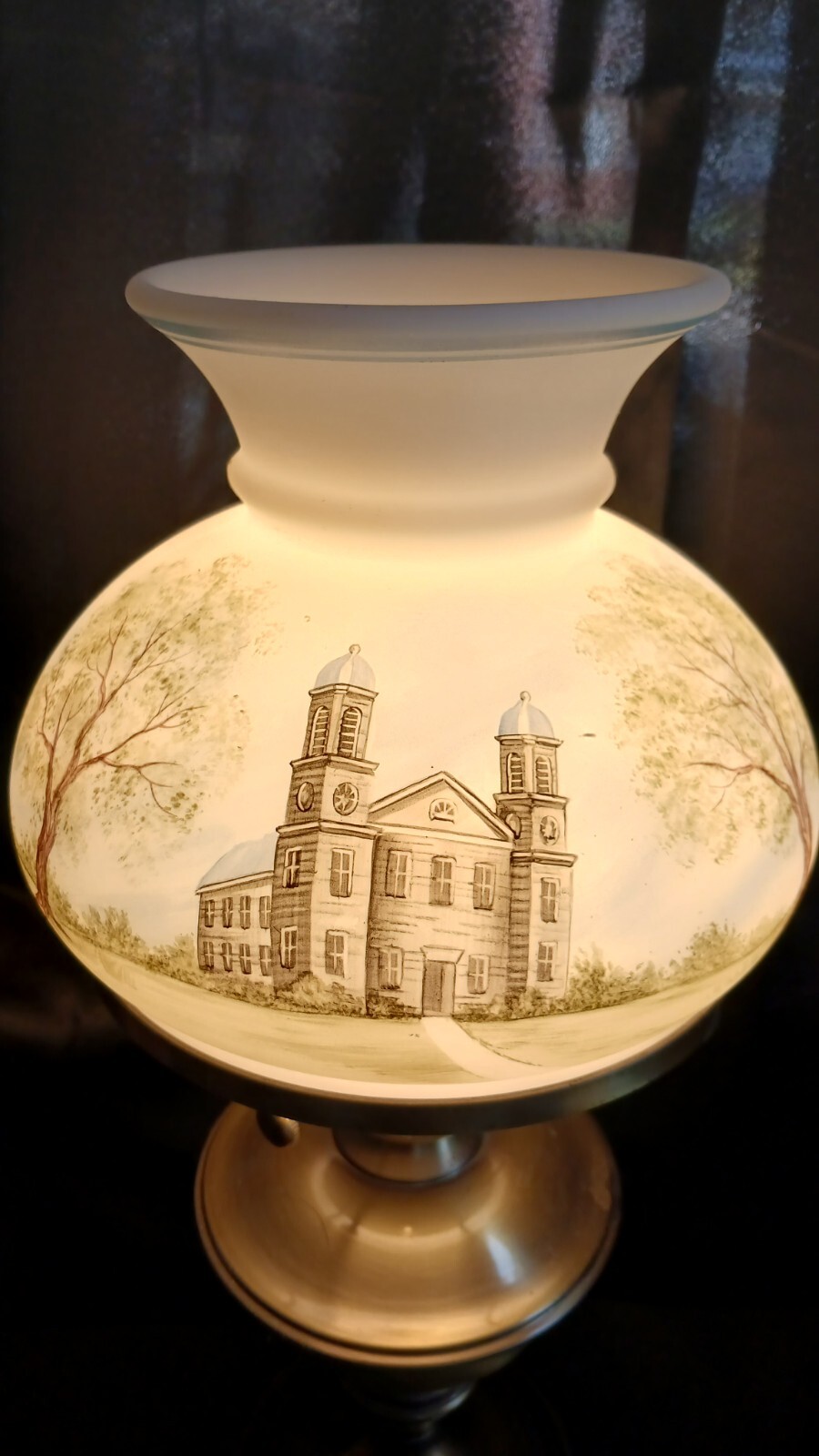 Fenton Glass Student Lamp Marietta Ohio Church Anniversary Handpainted RARE 