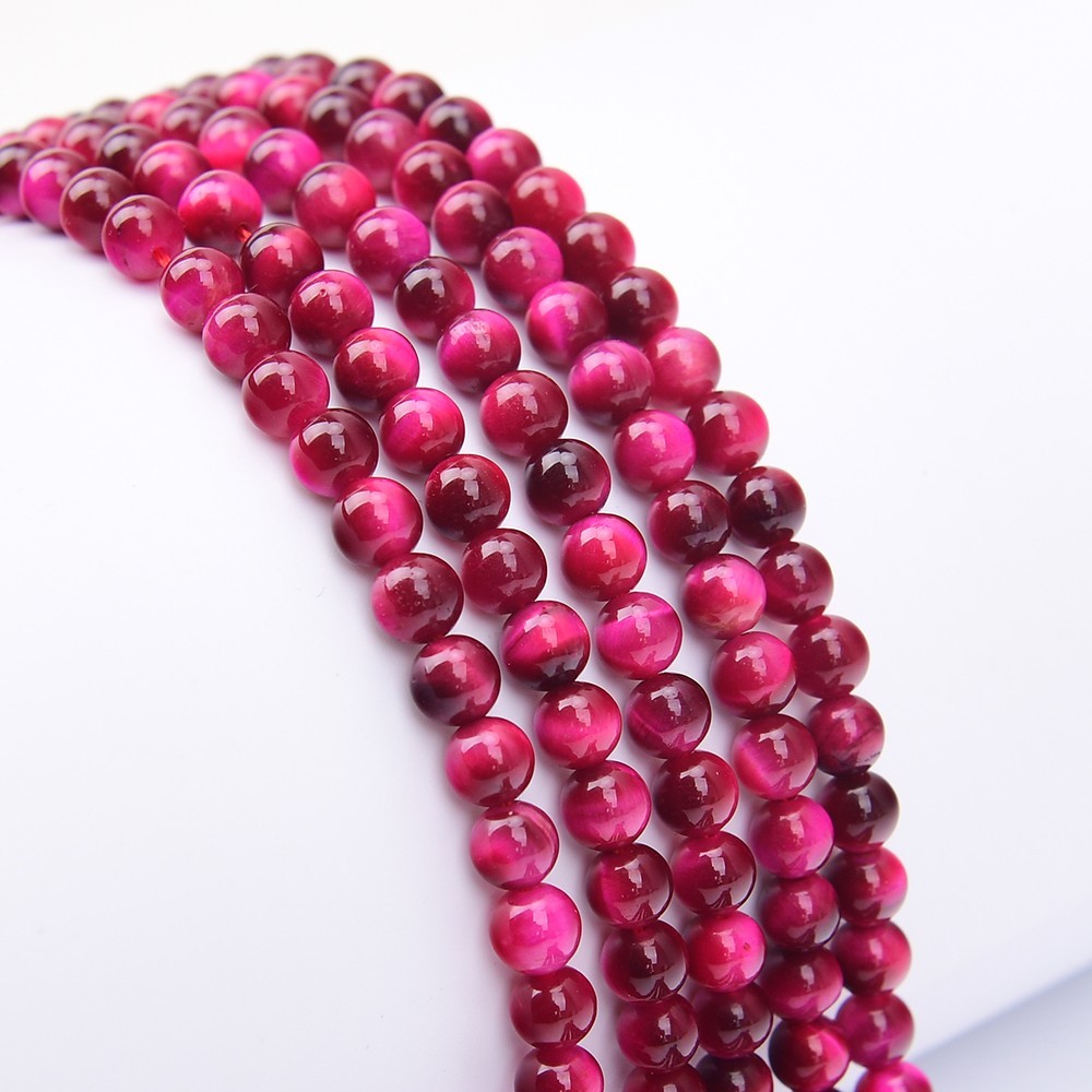 2 Strands 6mm Natural Fuchsia Tiger Eye Smooth Round Loose Beads Strands 15"