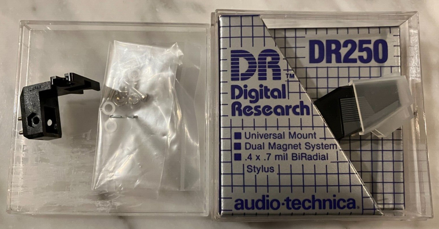 AUDIO TECHNICA DR250 P-MOUNT CARTRIDGE & AUDIO TECHNICA STYLUS + ADAPTER IN CASE