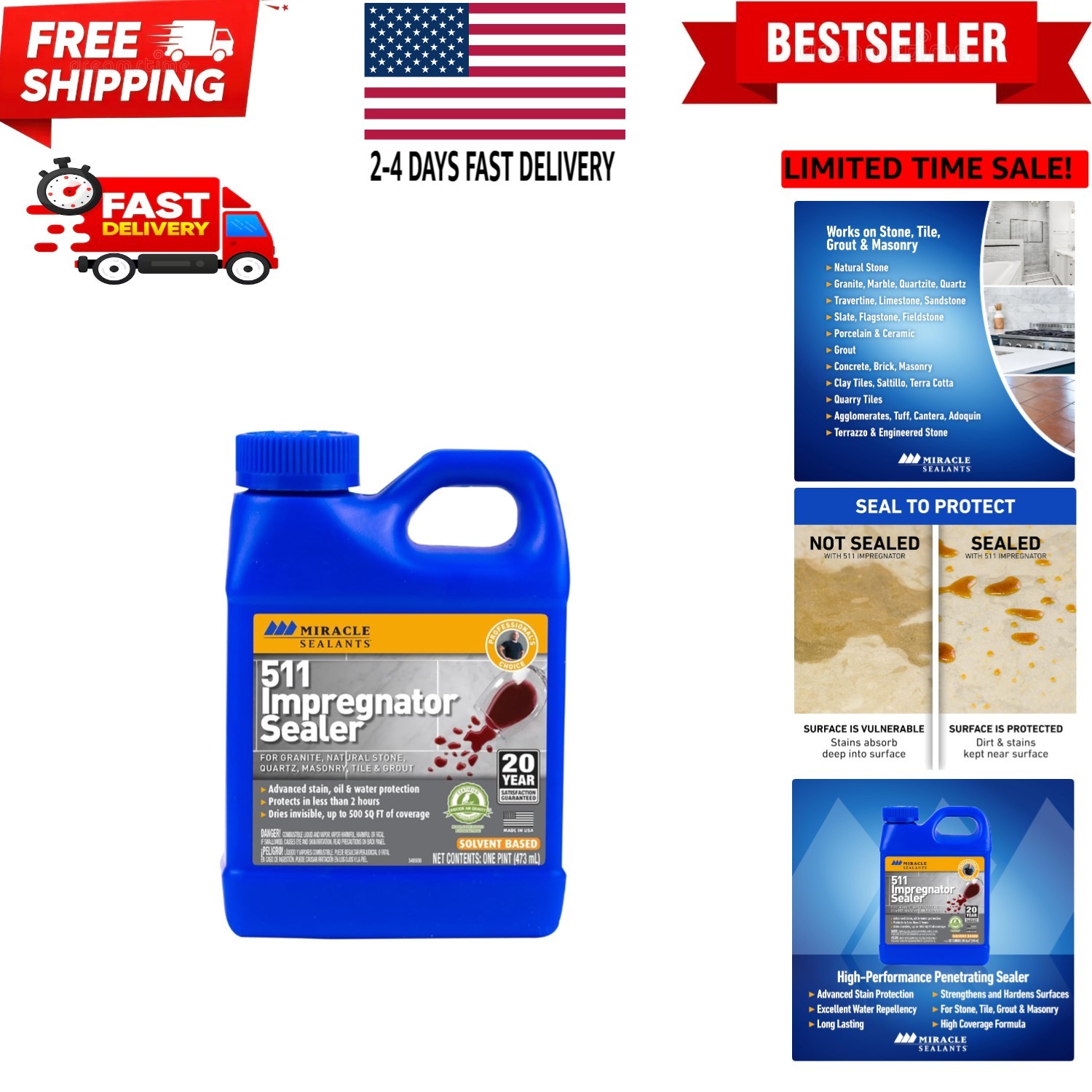 511 Impregnator Advanced Penetrating Sealer for Countertops, Stone, Tile & Gr...
