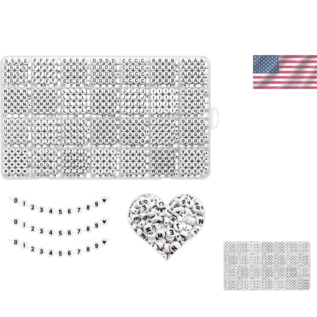 Alphabet Beads A-Z 1300+Pcs Letter Beads, Acrylic 4x7mm Round Letter Beads Kits,