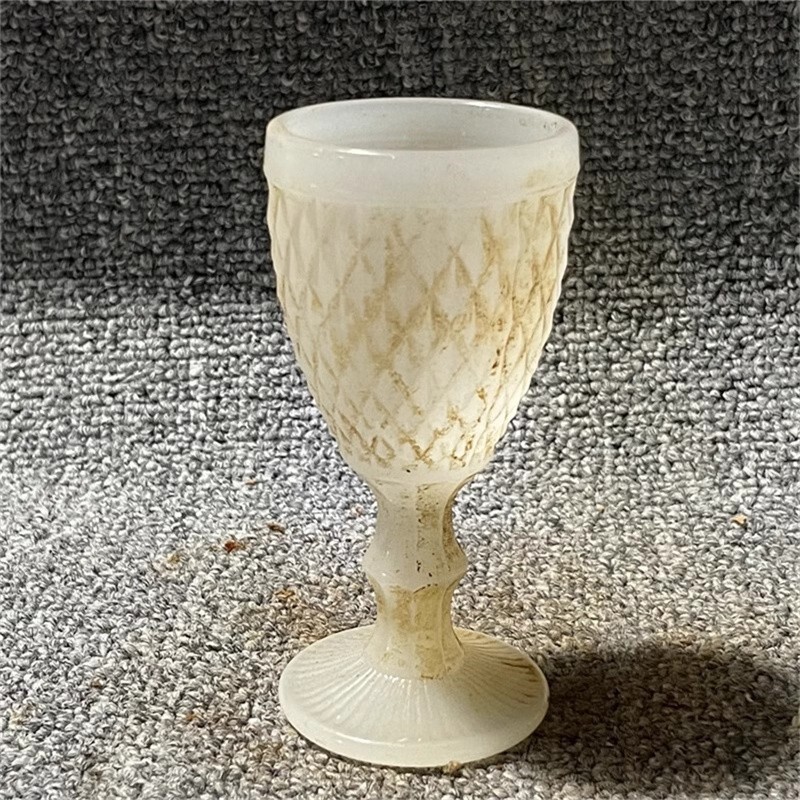 Old China aristocratic wine glasses, glass high footed cups with carved patterns