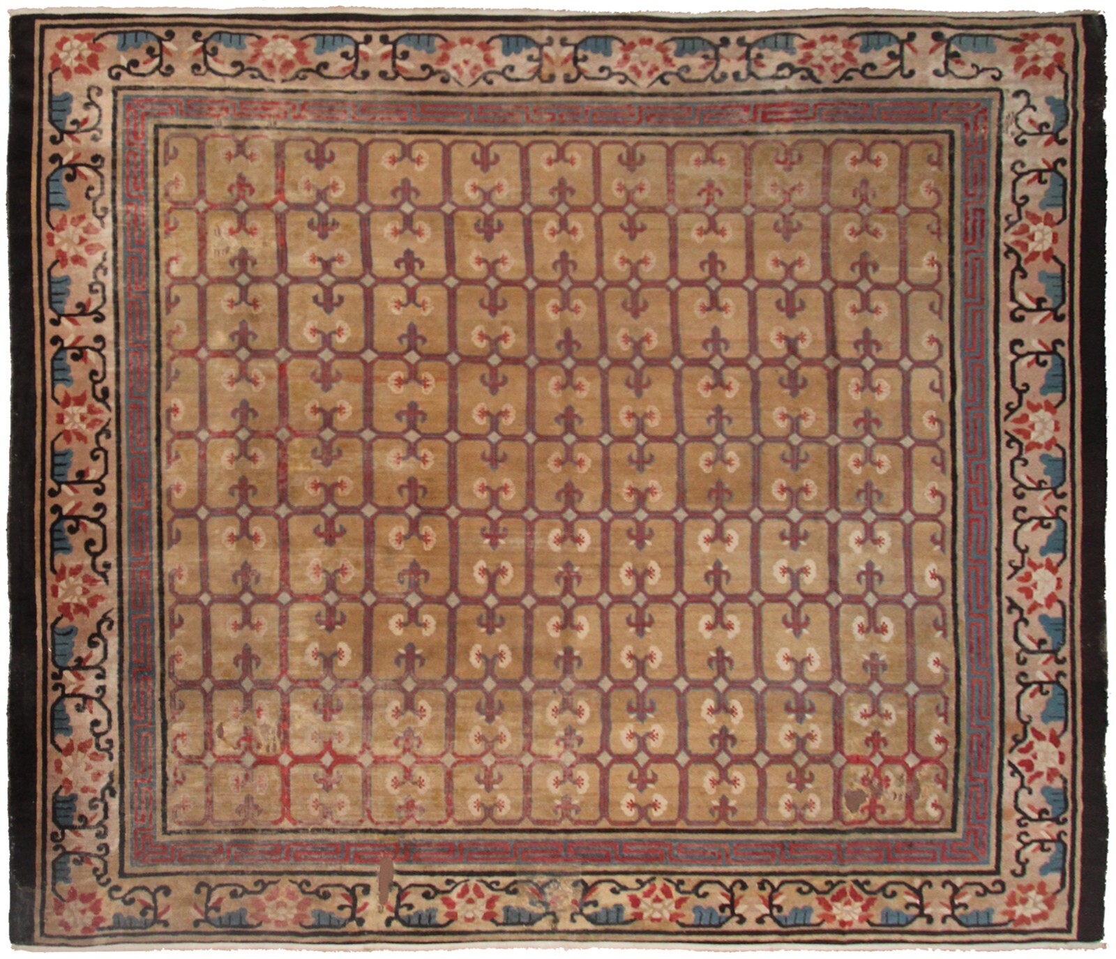 10x10 Rare Antique Chinese Art Deco Handmade Rug Beige Square 285x 305cm c.1860