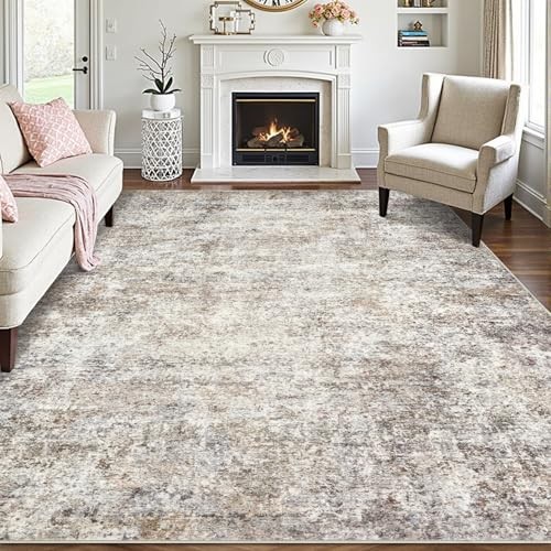 Area Rugs for Living Room: 6x9 Washable Neutral Abstract Rug for Bedroom Large 