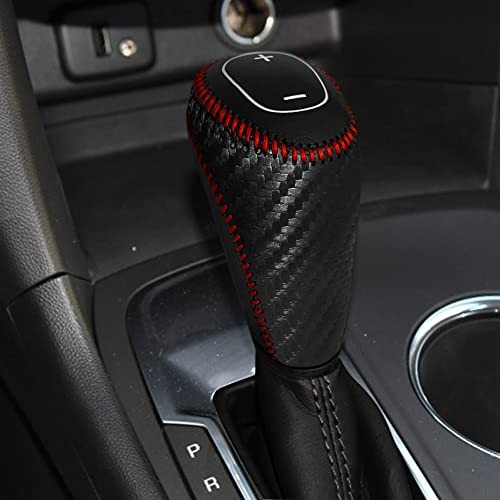  Gear Shift Knob Cover for Chevy Malibu & Carbon Fiber with Red Stitches