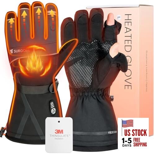Heated Gloves for Men Women, 7.4V Battery Rechargeable Large Magnetic Flip-Back