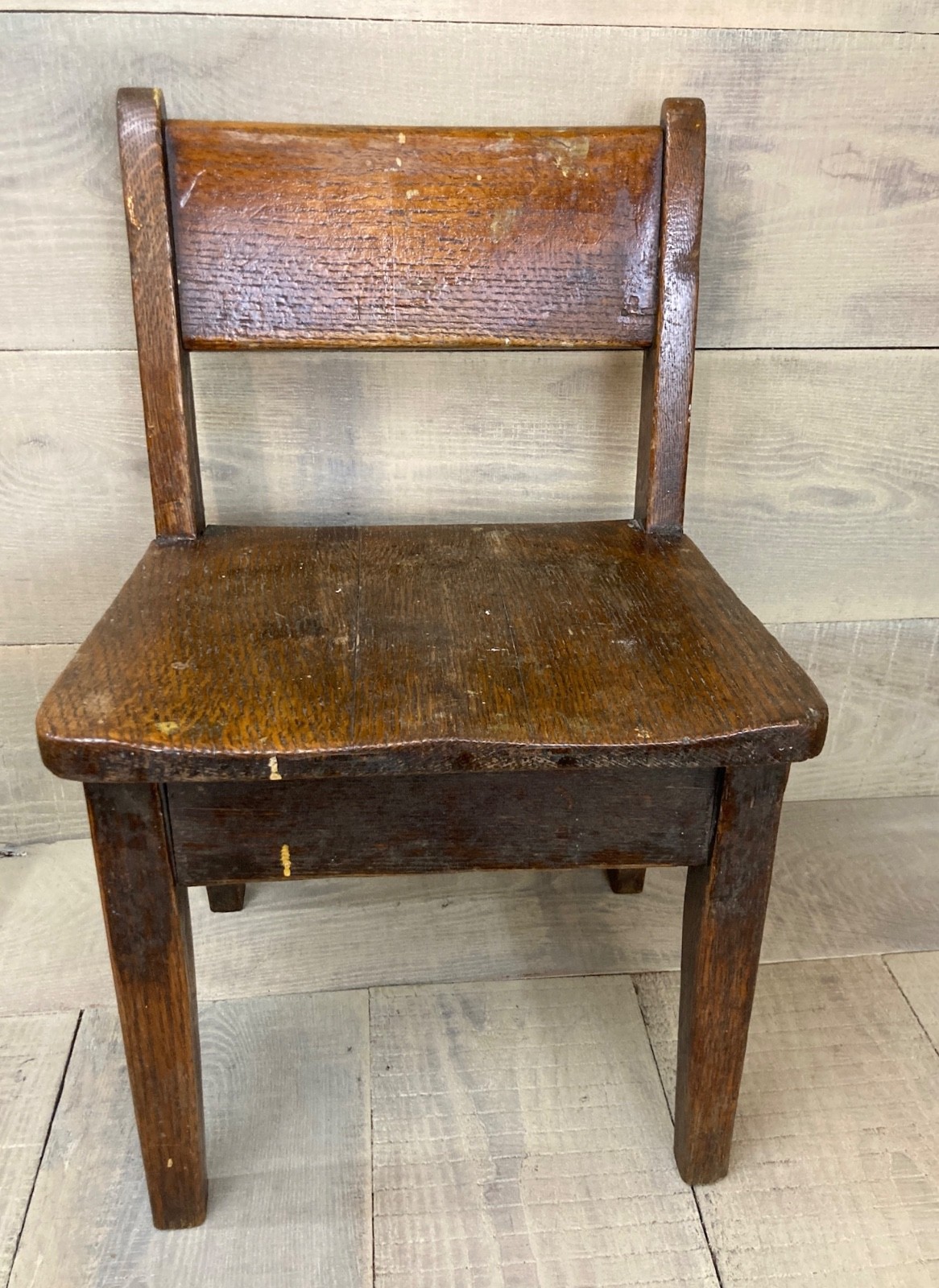 Antique Small Oak Wooden School Chair