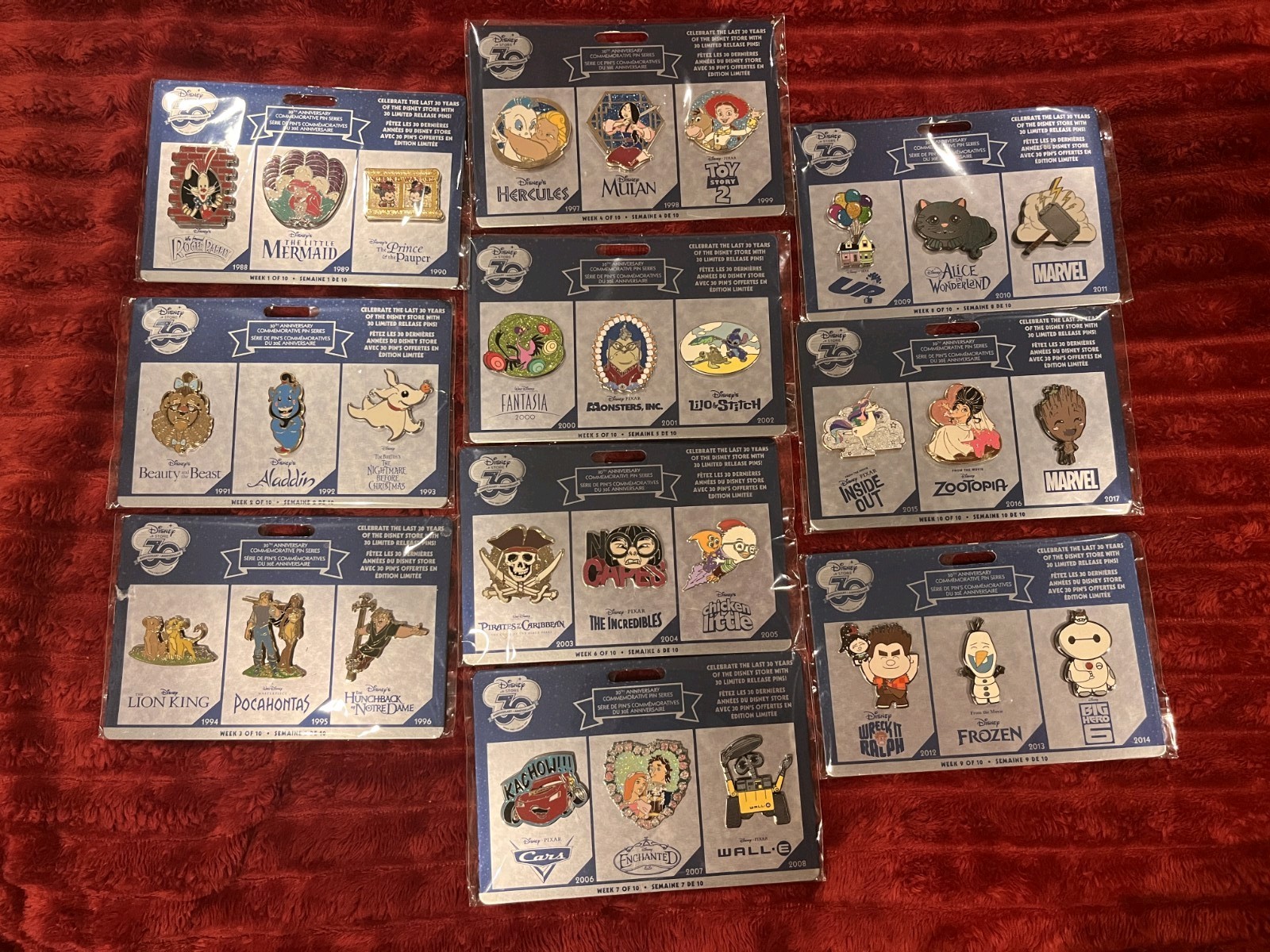 Disney Store 30th Anniversary Collection Limited Edition Pins Complete Set 1-10