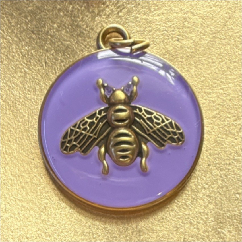 Gucci Bee Charm Pendant Purple Enamel Gold Tone Round Animal Insect Motif