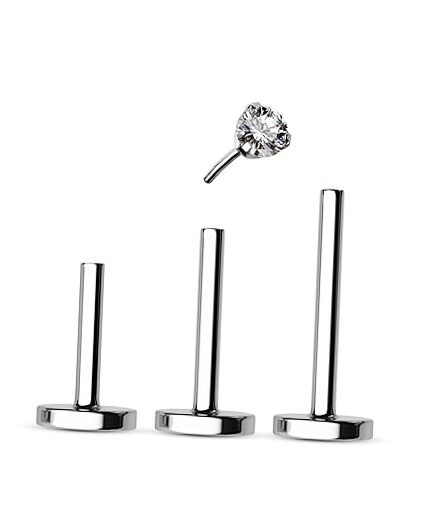  4pcs G23 Titanium 16g Flat Back Cartilage Earrings Stud Set 18g-2.5mm CZ Top