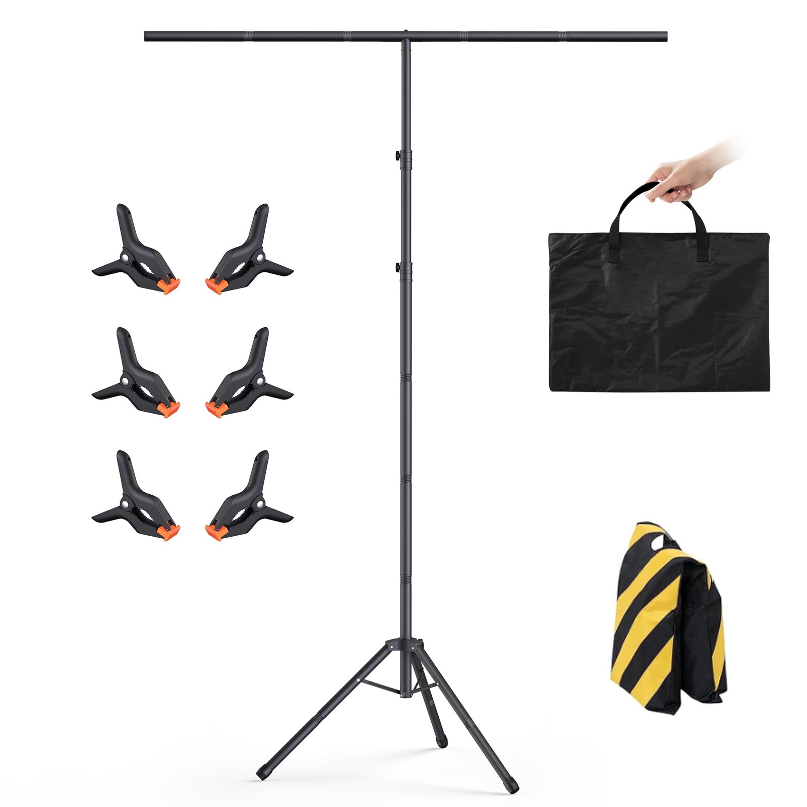 T-Shape Backdrop Stand 8x5.3FT, Height and Width Adjustable Background Stand ...