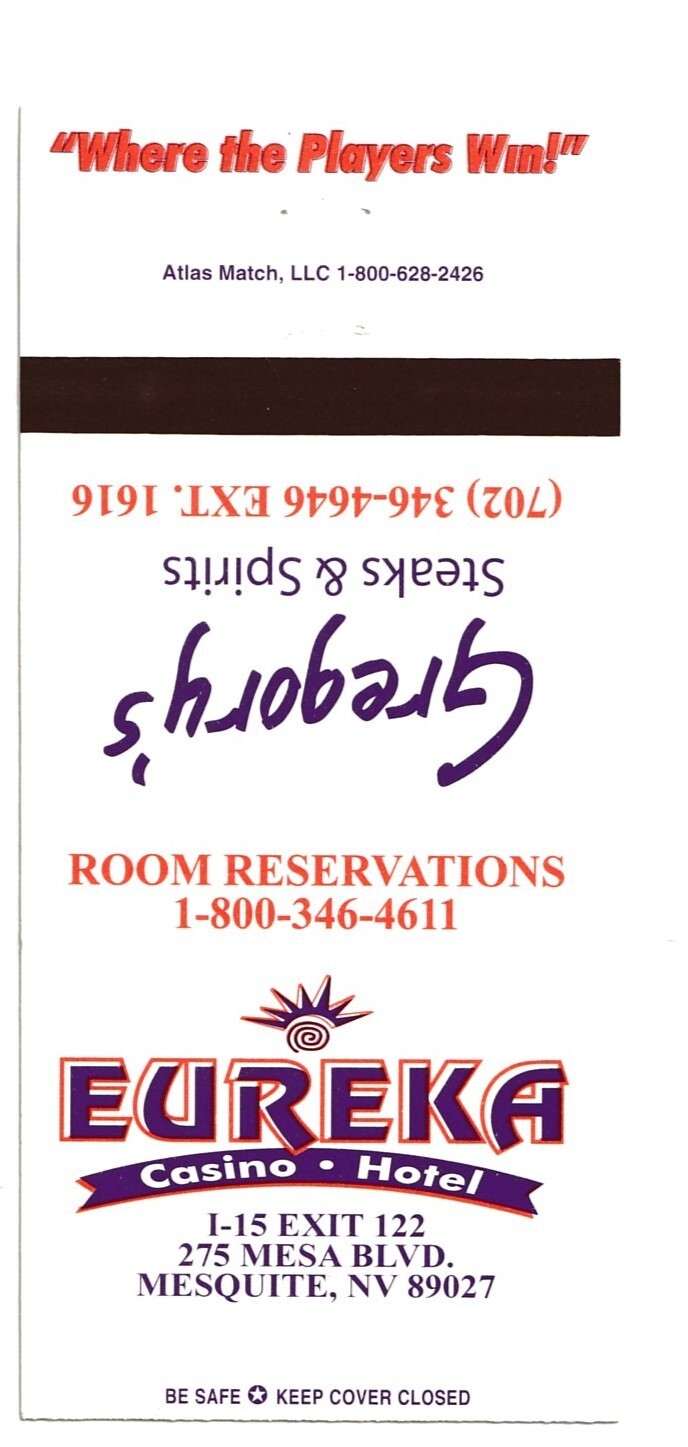 Eureka Hotel Casino Matchbook Cover 30 Strike Mesquite Nevada No. 2 icmsc5